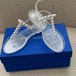 Stuart Weitzman Women's Clear Sandals with Pearl Accents